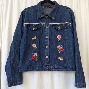 Embroidered Flower Denim Jean Jacket Size Large